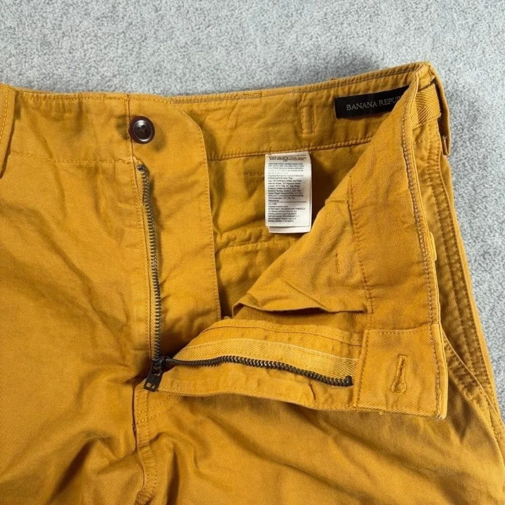 Banana Republic Cargo Pants Mens 33R Mustard Yellow Solid Utility Tapered Cuffed